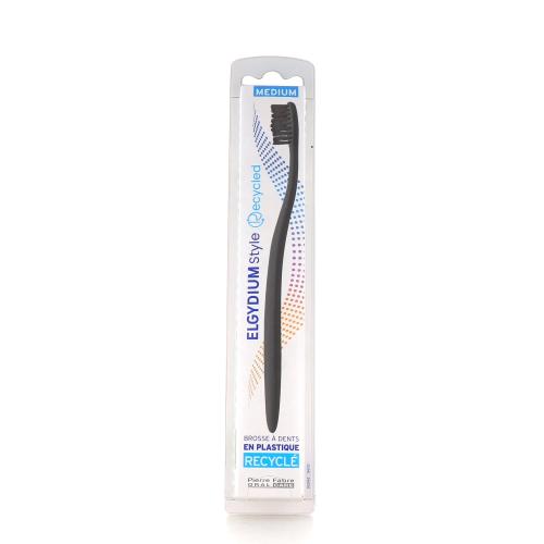 Elgydium Style Recycled Toothbrush Medium Χειροκίνητη Οδοντόβουρτσα Κατασκευασμένη Από Ανακυκλώσιμα Υλικά 1 Τεμάχιο - Μαύρο